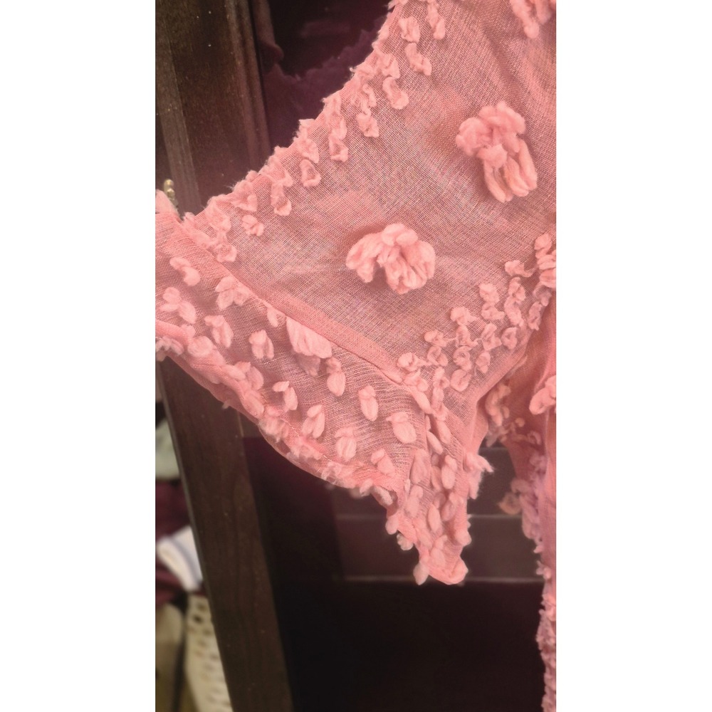 &merci Pink Textured Floral Wrap Dress Ruffle Hem V-Neck Romantic Garden Party L - Picture 3 of 13